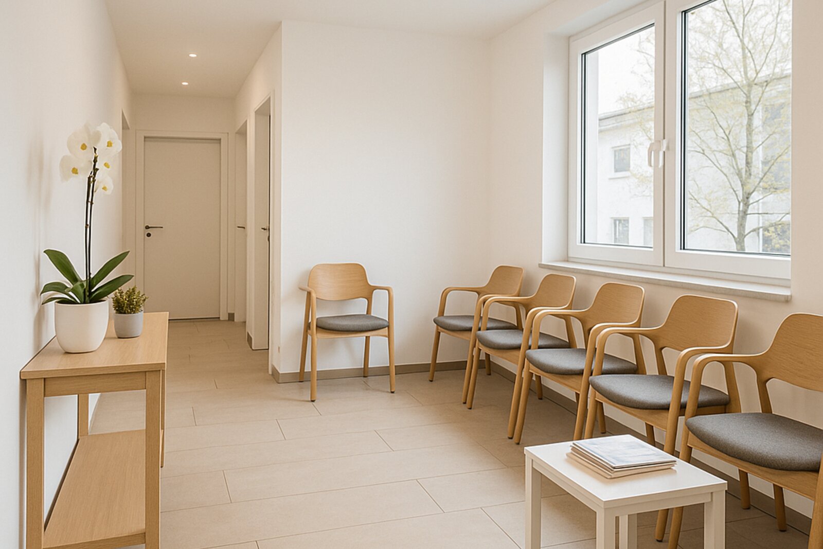 Wartebereich mit Tageslicht und Sitzplätzen